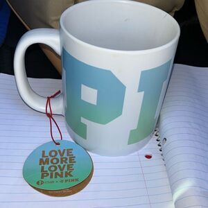 New w/tag VS VICTORIA'S SECRET GIANT ‘PINK' COFFEE CUP MUG Green Print Letters